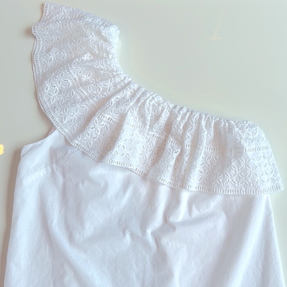 Abercrombie and Fitch white cotton dress one Shoulder, ruffle eyelet embroidery - Picture 2 of 9